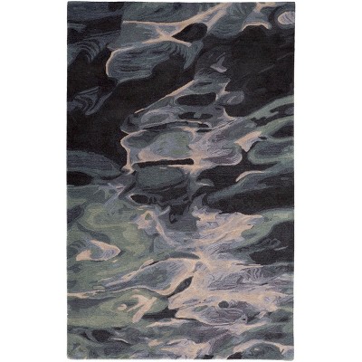 Amira Transitional Abstract Green/Blue/Black Area Rug
