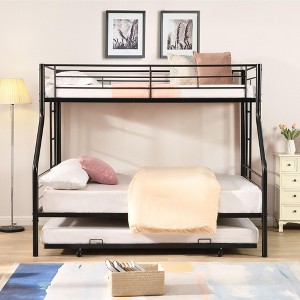 VYNXARIA Twin Over Full Metal Bunk Bed with Trundle ¨C Space-Saving Solution - 1 of 4
