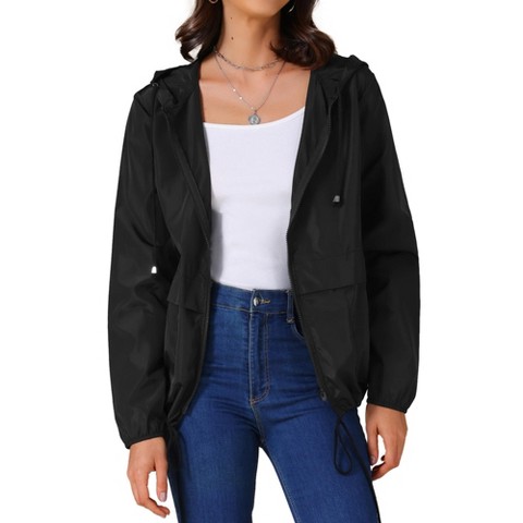 Женская куртка INSPIRE CHIC Women's Adjustable Drawstring Waterproof Windbreaker Lightweight Hooded Raincoats with Pockets Large Dark Grey, цвет: Чёрный