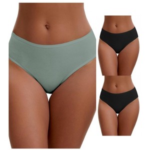 INSPIRE CHIC Plus Size for Women's Cotton Mid-Waisted Briefs Full Coverage Comfortable Underwear 3 Packs - 1 of 4