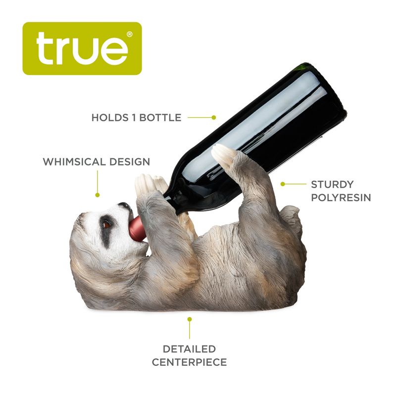 True Sloth Polyresin Wine Bottle Holder, Felt Base, Set of 1, Grey, Holds 1 Standard Wine Bottle, Novelty Wine Decor, 5 of 7