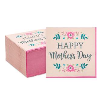 Blue Panda 150 Pack Floral Happy Mother’s Day Pink Disposable Fancy Paper Napkins, Party Supplies, 6.5 x 6.5 In