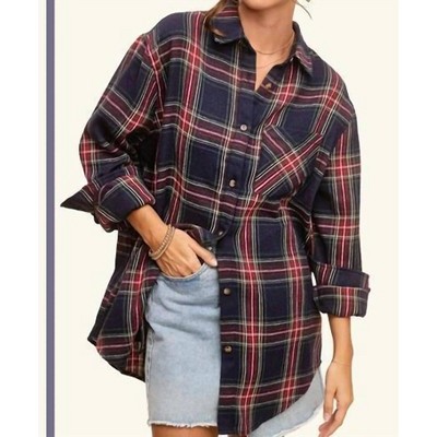 Women's Loose Fit Button Down Plaid - LA MIEL