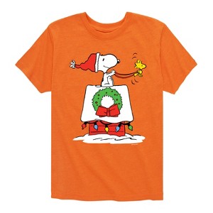 Boys' - Peanuts - Snoopy & Woodstock House Sleigh Short Sleeve Graphic T-Shirt - 1 of 4