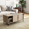 Woven Design Coffee Table, Wooden Center Rectangular Table With 4 Sliding Doors, Symmetrical Design Storage Cabinet - 2 of 4