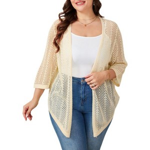 Coolmee Women's Plus Size Crochet Cardigan Sweater 3/4 Sleeve Open