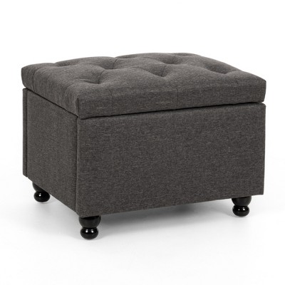 24" Faux Linen Rectangle Storage Ottoman for Entryway