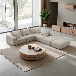 162" Oversized Chenille Cloud Modular Sectional Sofa with 6 Pillows - 1 of 4