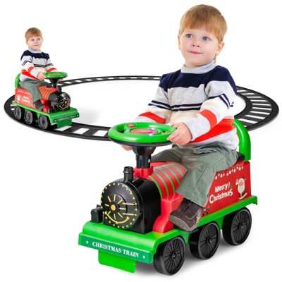 Costway 6V Electric Kids Ride On Train Motorized Train Toy w/ Track & 6 Wheels Green