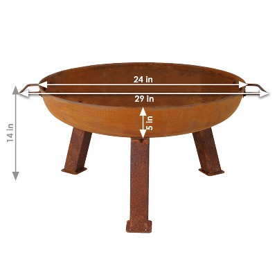 Rustic 24-Inch Round Cast Iron Wood-Burning Fire Pit with Handles