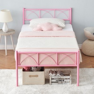 14 Inch Bed Frame with Headboard and Footboard_Black/White/Pink - 1 of 4