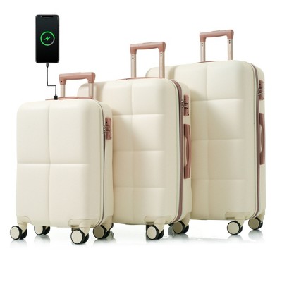 YONWAY 3 Piece Luggage Sets, ABS Hardshell Expandable  Luggage Sets, 20-inch with USB Port, Carry Cup Holder, W/Spinner Wheels & TSA Lock