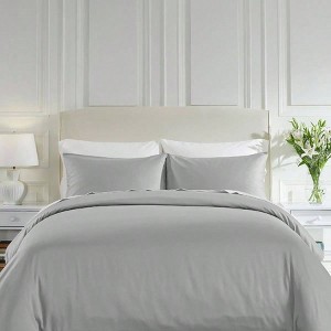 Set of 3 Duvet Cover Set, Queen/Full, 400 Thread Count, 100 Cotton, Light Grey - 1 of 4