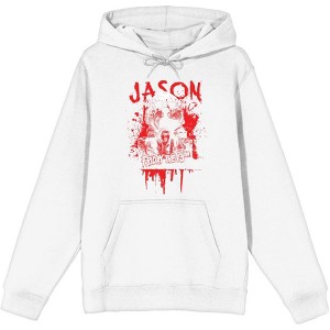 Friday The 13th Blood Splatter Jason Mask Long Sleeve Adult Hooded Sweatshirt - 1 of 1