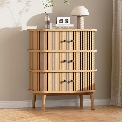 3 Drawer Dresser, Chest of Drawers for Bedroom, Mid Century Modern Nightstand, Spacious Storage Wicker Dresser natural