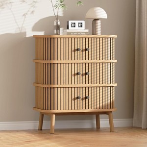 3 Drawer Dresser, Chest of Drawers for Bedroom, Mid Century Modern Nightstand, Spacious Storage Wicker Dresser natural - 1 of 4
