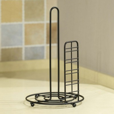 Freestanding Black Iron Paper Towel Holder with Raised Base