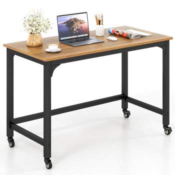 Costway48" Rolling Computer Desk Metal Frame PC Laptop Table Wood Top Study Workstation