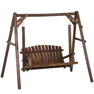 Resenkos 2-Seat Swing Bench, Ergonomic A-Frame, Stable Non-Slip, Solid Wood Garden Swing, Carbonized - 1 of 4