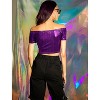 Allegra K Women's Off Shoulder Party Club Slim Fit Shiny Metallic Crop Top - 3 of 4