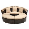 1 Piece Patio Rattan Double Chaise Lounges,Outdoor Round Upholstered Sofa Bed,Round Bed With Canopy And Lift Coffee Table-Coolbibila - 3 of 4