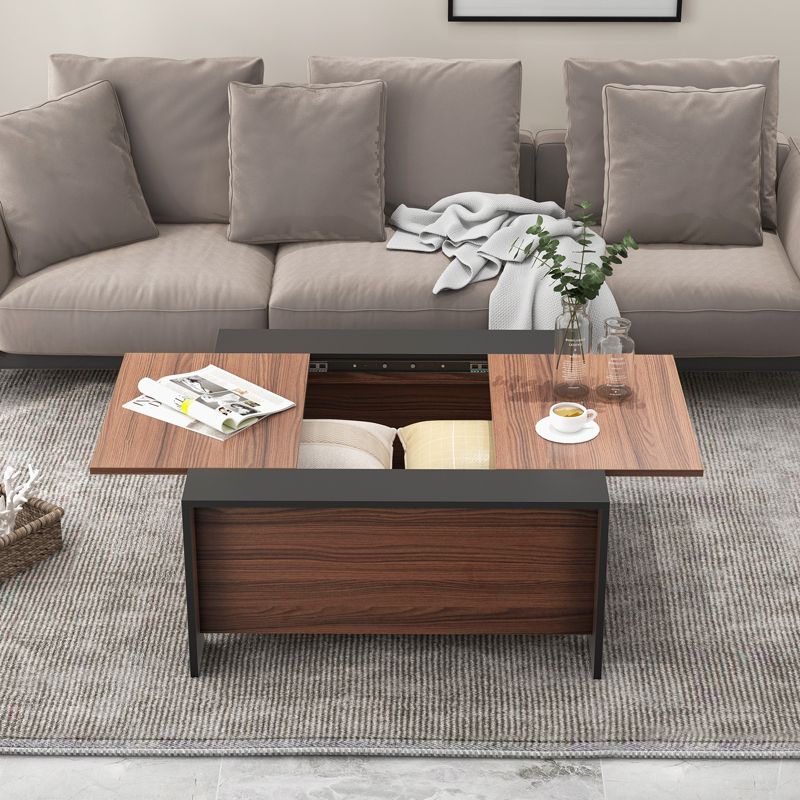 Tangkula 36.5” Coffee Table with Sliding Top Square Center Table with Hidden Compartment Extendable Cocktail Tea Table Black & Walnut/Black & Rustic Brown/Black & Gray, 3 of 10