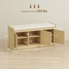 Shoe Storage Bench with Woven Rattan Doors, Shoe Bench with Cushion, Adjustable Shelves, Entryway Bench - 3 of 4