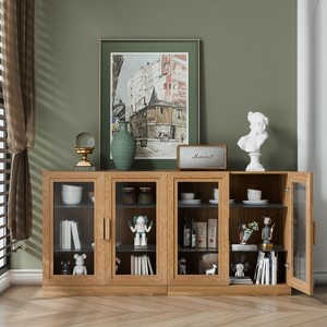 PexFix 31"x62"x16" Sideboard Cabinet with 4 Doors and Storage Multipurpose Organizer for Kitchen Living Room Brown - 1 of 4