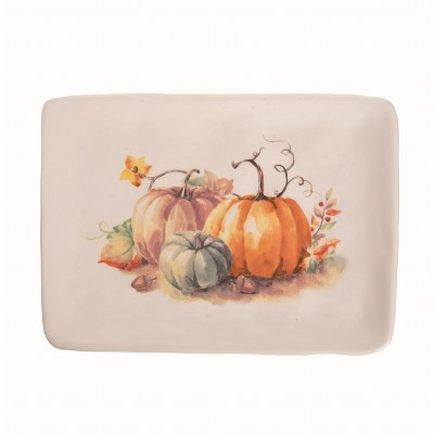 Transpac Dolomite 11.75 in. Multicolor Autumn Painted Pumpkin Platter