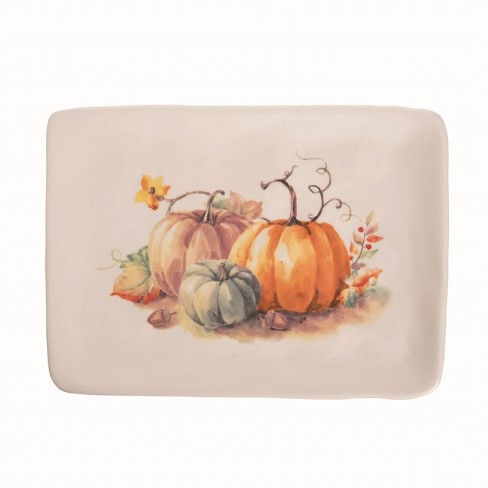 Transpac Dolomite 11.75 in. Multicolor Autumn Painted Pumpkin Platter - image 1 of 1