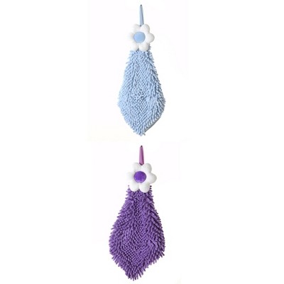 REGALWOVEN Chenille Soft Absorbent Flower Hanging Hand Towels for Bathroom 2 Pcs