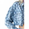 Women's Checkered Print Cutted Hem Cropped Denim Top - Veveret - 4 of 4