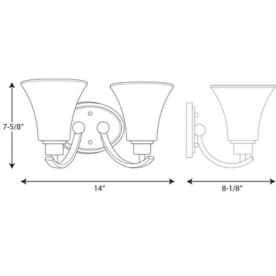 Joy Collection Brushed Nickel 2-Light Bath Fixture with Etched Glass