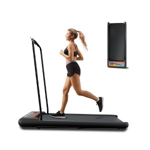 Naysaye Folding Portable Treadmill Under Desk Walking Pad Removable Armrests Cushioned Belt for Home Gym Office, Black and Orange, 43.5"*18.1"*37.8" - 1 of 4