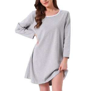 INSPIRE CHIC Women's Stripe Pajamas Nightshirt Lounge House Dress Sleep Shirts Sleepwear Long Sleeve Nightgowns - 1 of 4