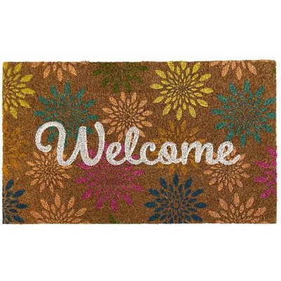 Colorful Floral Coir Doormat with Rubber Backing for Outdoor Use