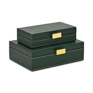 Cheung's Lithos Vintage Rectangular Style Set of 2 Boxes with Stitched Accents & Gold Handles - Green - 1 of 4