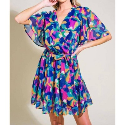 Women's A Printed Woven Mini Dress - FLYING TOMATO