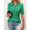 Coolmee Women Casual Lapel V Neck Cable Short Sleeve Knit Soft Pullover Sweater Tops - 2 of 4