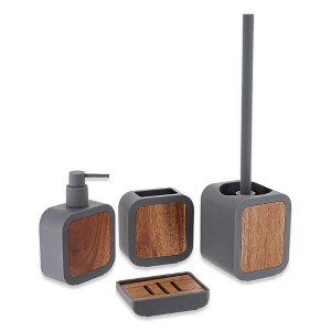 Evideco French Home Goods 4-Piece Bathroom Accessory Set Rubber and Wood - 1 of 4