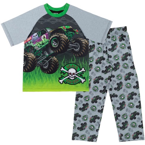 Monster Jam Little Boys Short Sleeve Pajama Top and Pants Set Black Gray 4