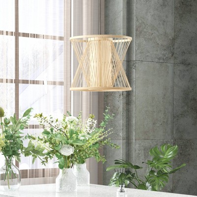 Natural Bamboo Rattan Pendant Light with Matte Black Cord