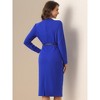 INSPIRE CHIC Women's Stand Collar Tie Belted Waist Split Hem Work Sheath Dress - 3 of 4
