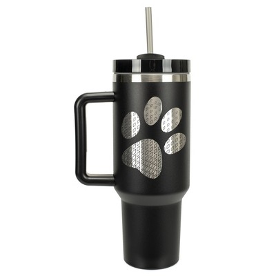 Elanze Designs Duo Diamond Puppy Dog Pawprint 40 oz. Stainless Steel, Large Water Bottle Coffee Mug, Spill & Leak Resistant, Thermal Travel Tumbler