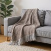 HomeRoots 55" X 70" Chocolate And Gray Cotton Blend Woven Checkered Plush Throw Blanket with Fringe - 2 of 4