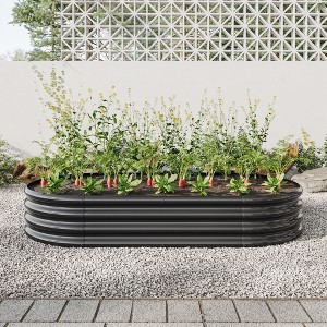 Raised Garden Bed Outdoor,   Oval Large Metal Raised Planter Bed for for Plants, Vegetables, and Flowers - Silver - 1 of 4