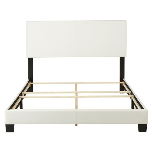 White leather deals bed frame queen