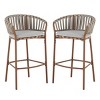 Set of 2 Outdoor Rope Bar Stools, Metal Frame with Finish and Beige Cushions, High Patio Chairs for Balcony or Bistro-The Pop Home - 3 of 4