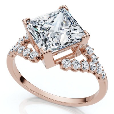 Pompeii3 Certified 2.25Ct Princess Cut Diamond Engagement Ring 14k Gold or Pt Lab Created
