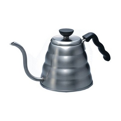 The Hario V60 Buono Stainless Steel Gooseneck Coffee Kettle is a premium stovetop kettle that every pour-over coffee enthusiast must have. With a generous capacity of 1.2 liters, or 1200 milliliters, it allows you to brew multiple cups of delicious coffee in one go.

What sets this kettle apart is its carefully designed gooseneck spout. This unique feature provides unparalleled precision and control over the water flow, ensuring a perfect pour-over every time. The gooseneck shape guarantees that water is evenly distributed to the center of your coffee bed, resulting in a rich and balanced extraction.

Crafted from high-quality stainless steel, the Hario V60 Buono kettle is built to last. Its durability is matched by its ease of cleaning, making maintenance a breeze. Plus, its sleek and modern design adds a touch of sophistication to any coffee station, making it a major style statement.

Whether you use gas, electric, or induction hobs, this kettle is compatible with all stovetop types. The heat-resistant handle remains cool to the touch, ensuring safe and comfortable pouring. If you value precision and durability in your coffee brewing routine, the Hario V60 Buono Stainless Steel Gooseneck Coffee Kettle is an investment you won't regret.

In summary, the Hario V60 Buono Stainless Steel Gooseneck Coffee Kettle is the ultimate tool for coffee connoisseurs passionate about pour-over brewing. Its gooseneck spout allows for precise pouring, while its stainless steel construction ensures long-lasting performance. Elevate your coffee brewing game with this exceptional kettle.